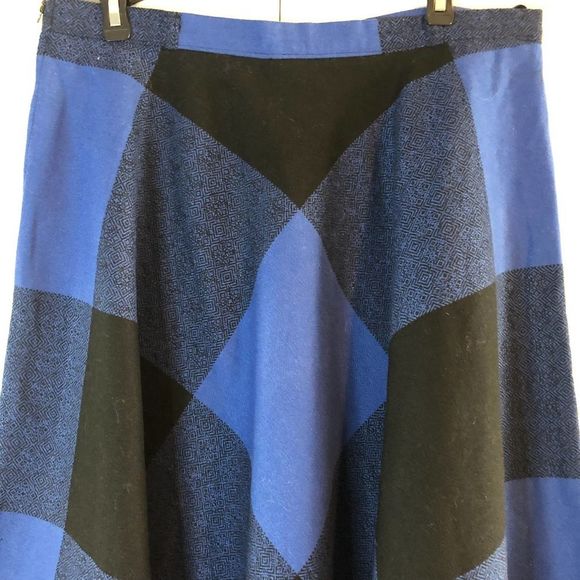 Vintage St Michael UK Midi Skirt Tag Sz 18 Black Blue Wool Blend - Picture 3 of 6